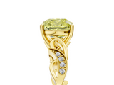Yellow gold Fancy Yellow Cushion  Solitaire Vine Band with Milgrain Prong Setting_8