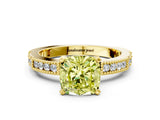 Yellow gold Fancy Yellow Cushion  Solitaire with Pavé Band and Four-Prong Setting_307