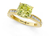 Yellow gold Fancy Yellow Cushion  Solitaire with Pavé Band and Four-Prong Setting_308