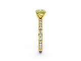 Yellow gold Fancy Yellow Cushion  Solitaire with Pavé Band and Four-Prong Setting_309
