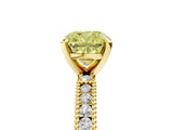 Yellow gold Fancy Yellow Cushion  Solitaire with Pavé Band and Four-Prong Setting_312