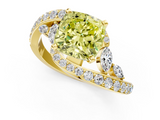 Yellow gold Fancy Yellow Cushion  Solitaire with Pavé Twist Band and Four-Prong Setting_56