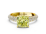 Yellow gold Fancy Yellow Cushion  Solitaire with Pave Band and Four-Prong Setting_3