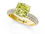 Yellow gold Fancy Yellow Cushion  Solitaire with Pave Band and Four-Prong Setting_4