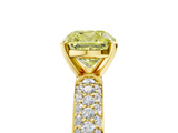 Yellow gold Fancy Yellow Cushion  Solitaire with Pave Band and Four-Prong Setting_8