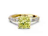 Yellow gold Fancy Yellow Cushion  Solitaire with Side Baguettes and Channel Set Band_59