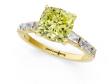 Yellow gold Fancy Yellow Cushion  Solitaire with Side Baguettes and Channel Set Band_60