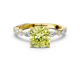 Yellow gold Fancy Yellow Cushion  Solitaire with Side Stones on a Pavé Band and Four-Prong Setting_23