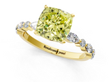 Yellow gold Fancy Yellow Cushion  Solitaire with Side Stones on a Pavé Band and Four-Prong Setting_24