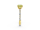 Yellow gold Fancy Yellow Cushion  Solitaire with Side Stones on a Pavé Band and Four-Prong Setting_25