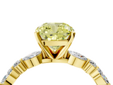 Yellow gold Fancy Yellow Cushion  Solitaire with Side Stones on a Pavé Band and Four-Prong Setting_27