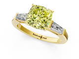 Yellow gold Fancy Yellow Cushion  Solitaire with Tapered Baguette Side Stones on a Classic Band with Four-Prong Setting_103