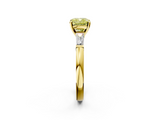 Yellow gold Fancy Yellow Cushion  Solitaire with Tapered Baguette Side Stones on a Classic Band with Four-Prong Setting_104