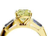 Yellow gold Fancy Yellow Cushion  Solitaire with Tapered Baguette Side Stones on a Classic Band with Four-Prong Setting_106