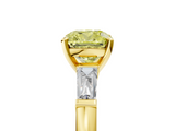 Yellow gold Fancy Yellow Cushion  Solitaire with Tapered Baguette Side Stones on a Classic Band with Four-Prong Setting_107