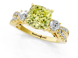 Yellow gold Fancy Yellow Cushion  Three-Stone Diamond Ring with Pavé Split Shank and Four-Prong Setting_46