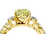Yellow gold Fancy Yellow Cushion  Three-Stone Diamond Ring with Pavé Split Shank and Four-Prong Setting_49