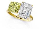Yellow gold Fancy Yellow Cushion  and Emerald Cut Toi Moi Ring with Prong Setting_47