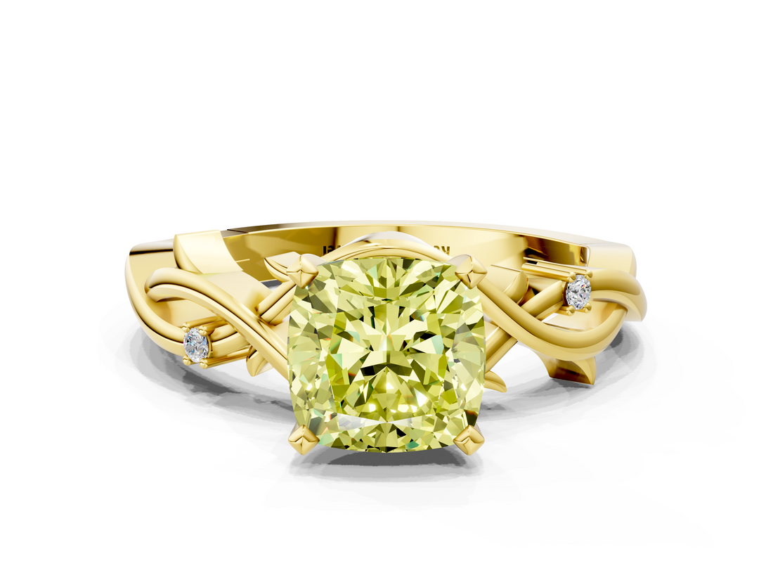 Yellow gold Fancy Yellow Cushion cut Solitaire Twisted Band Prong Setting Ring_109