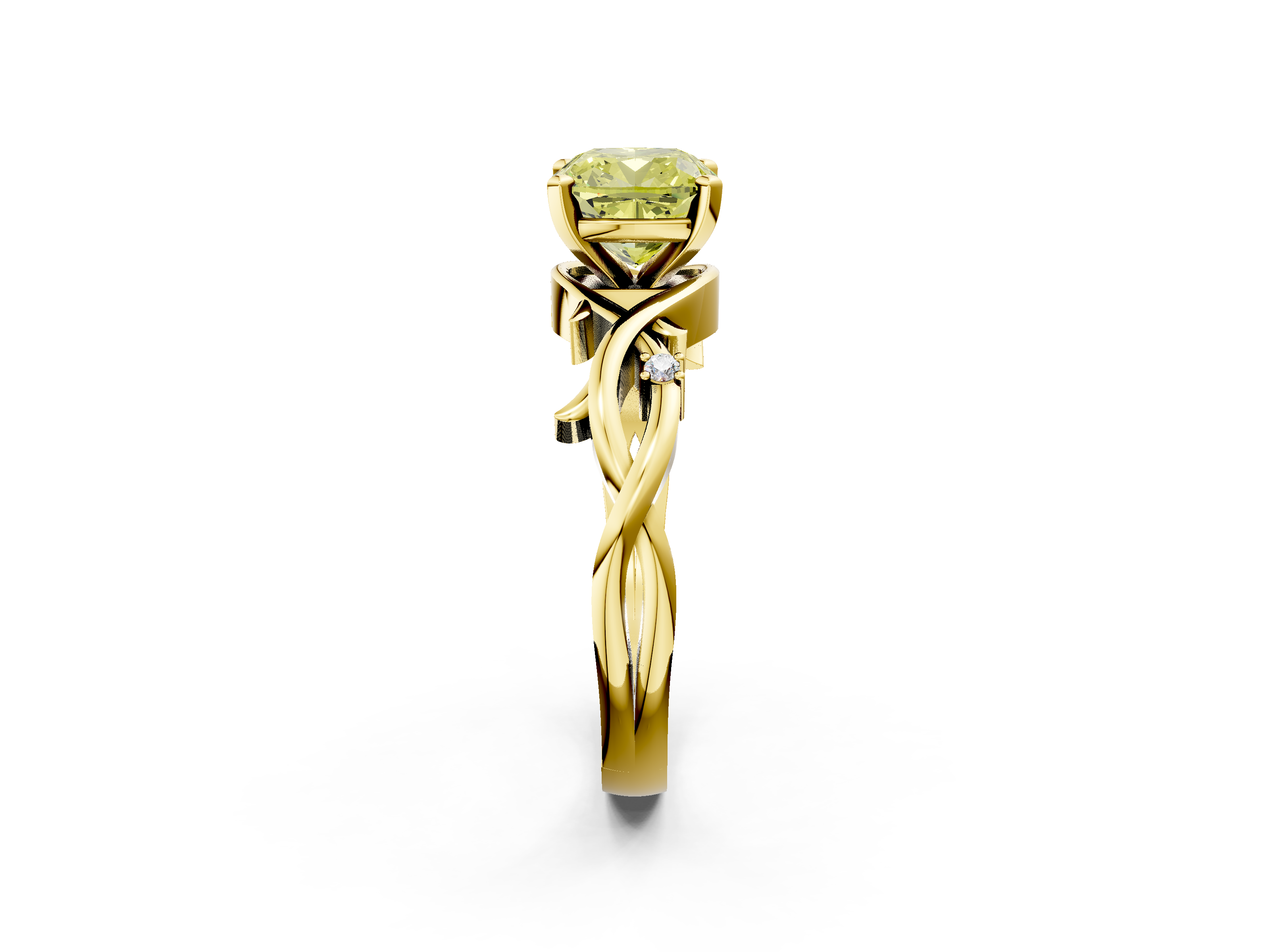 Yellow gold Fancy Yellow Cushion cut Solitaire Twisted Band Prong Setting Ring_111