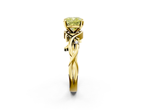 Yellow gold Fancy Yellow Cushion cut Solitaire Twisted Band Prong Setting Ring_111