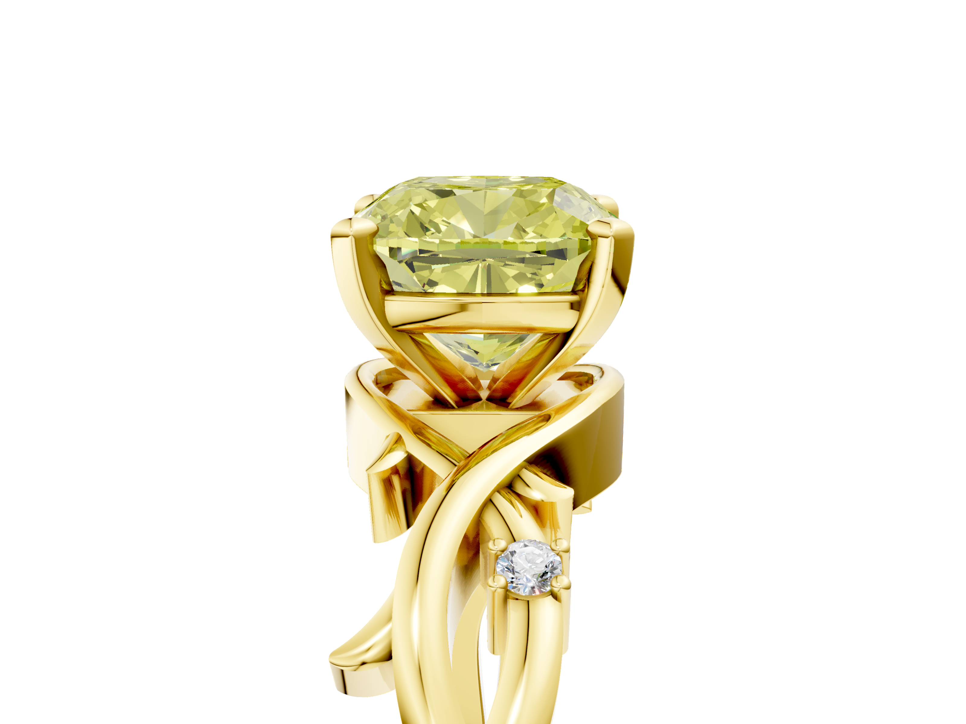 Yellow gold Fancy Yellow Cushion cut Solitaire Twisted Band Prong Setting Ring_114