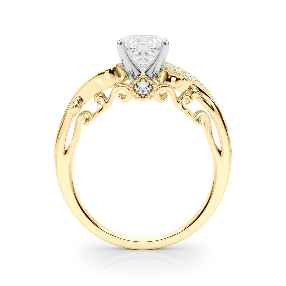 Yellow gold Fancy Yellow Cushion cut Solitaire with Milgrain Pave Band and Four-Prong Setting 2