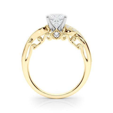 Yellow gold Fancy Yellow Cushion cut Solitaire with Milgrain Pave Band and Four-Prong Setting 2