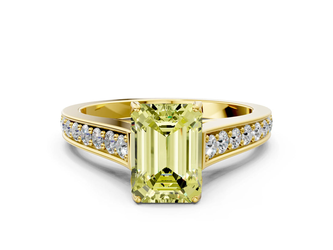 Yellow gold Fancy Yellow Emerald  Brilliant Cut Diamond Engagement Ring with Pavé Band and Four-Prong Setting_49