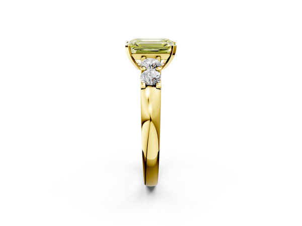Yellow gold Fancy Yellow Emerald  Brilliant Cut Diamond Five-Stone Prong Set Engagement Ring with Channel Band