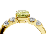 Yellow gold Fancy Yellow Emerald  Brilliant Cut Diamond Five-Stone Prong Set Engagement Ring with Channel Band_7