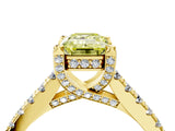 Yellow gold Fancy Yellow Emerald  Brilliant Diamond Solitaire with Pavé Band and Four-Prong Setting