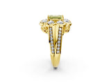 Yellow gold Fancy Yellow Emerald  Brilliant Flower Halo Diamond Split Shank Ring_77