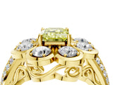 Yellow gold Fancy Yellow Emerald  Brilliant Flower Halo Diamond Split Shank Ring_79