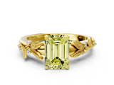 Yellow gold Fancy Yellow Emerald  Brilliant Solitaire with Leaf Motif Band and Four-Prong Setting_56
