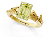Yellow gold Fancy Yellow Emerald  Brilliant Solitaire with Leaf Motif Band and Four-Prong Setting_57