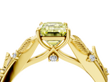 Yellow gold Fancy Yellow Emerald  Brilliant Solitaire with Leaf Motif Band and Four-Prong Setting_60