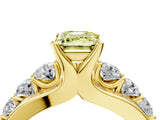 Yellow gold Fancy Yellow Emerald  Brilliant Solitaire with Side Stones on a Pave Band and Four-Prong Setting_28