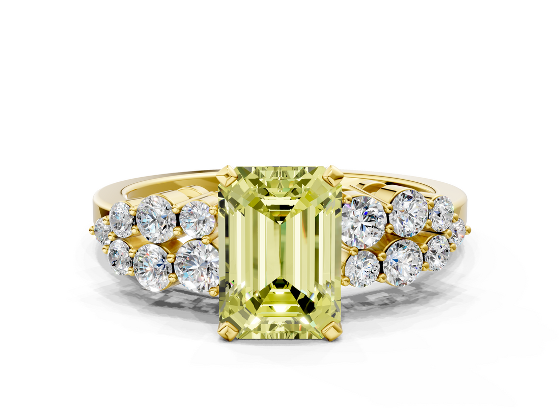 Yellow gold Fancy Yellow Emerald  Cluster Diamond Engagement Ring with Pavé Band and Four-Prong Setting_75