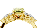 Yellow gold Fancy Yellow Emerald  Cluster Diamond Engagement Ring with Pavé Band and Four-Prong Setting_79