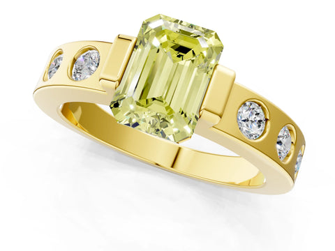 Yellow gold Fancy Yellow Emerald Cut Brilliant Channel-Set Diamond Ring with Bezel Prong Setting_1
