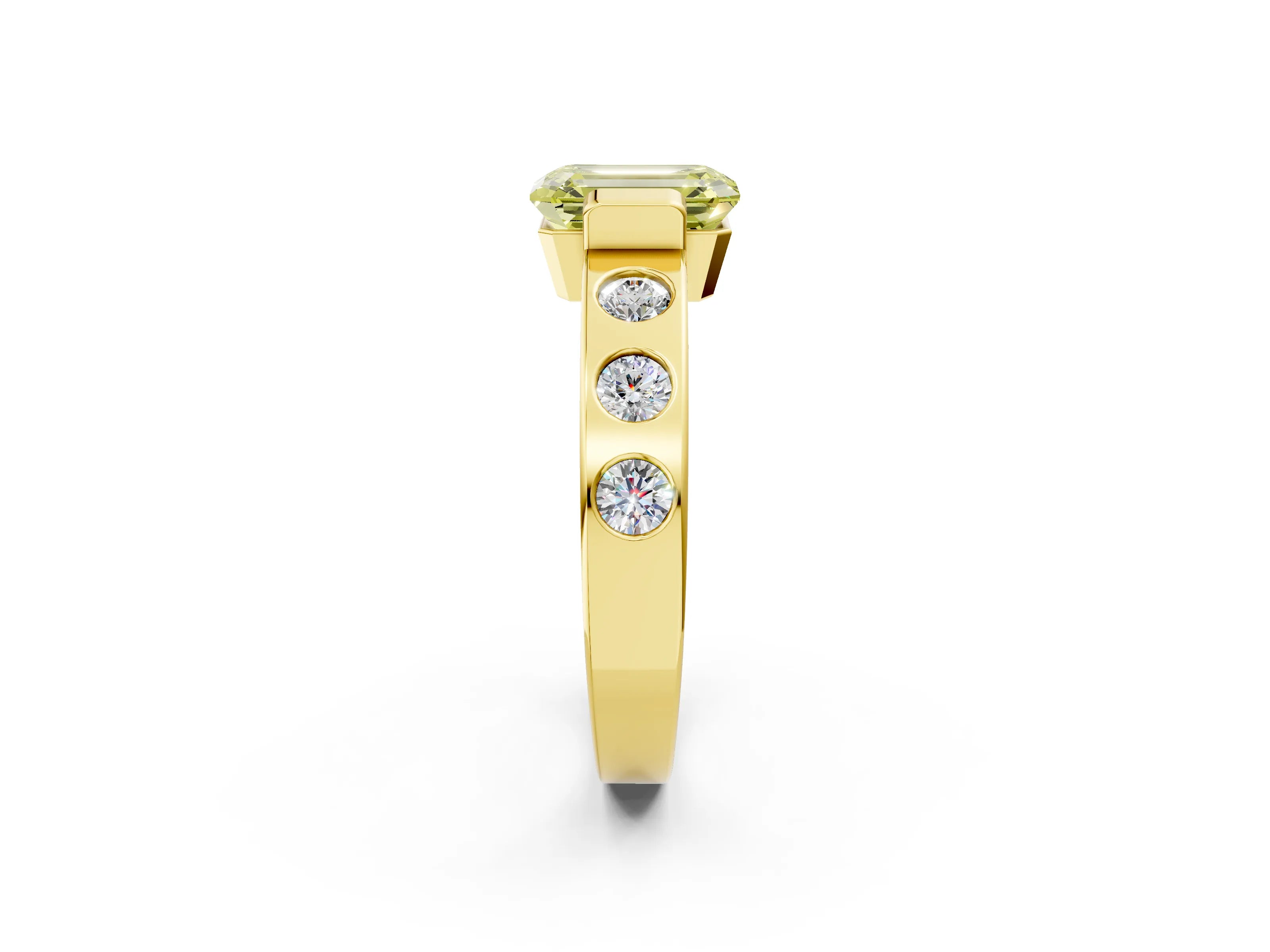 Yellow gold Fancy Yellow Emerald Cut Brilliant Channel-Set Diamond Ring with Bezel Prong Setting_2