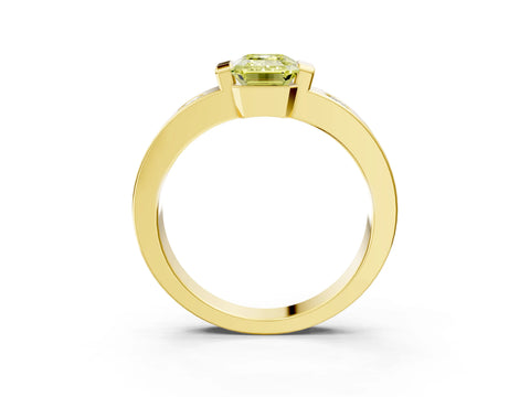 Yellow gold Fancy Yellow Emerald Cut Brilliant Channel-Set Diamond Ring with Bezel Prong Setting_3