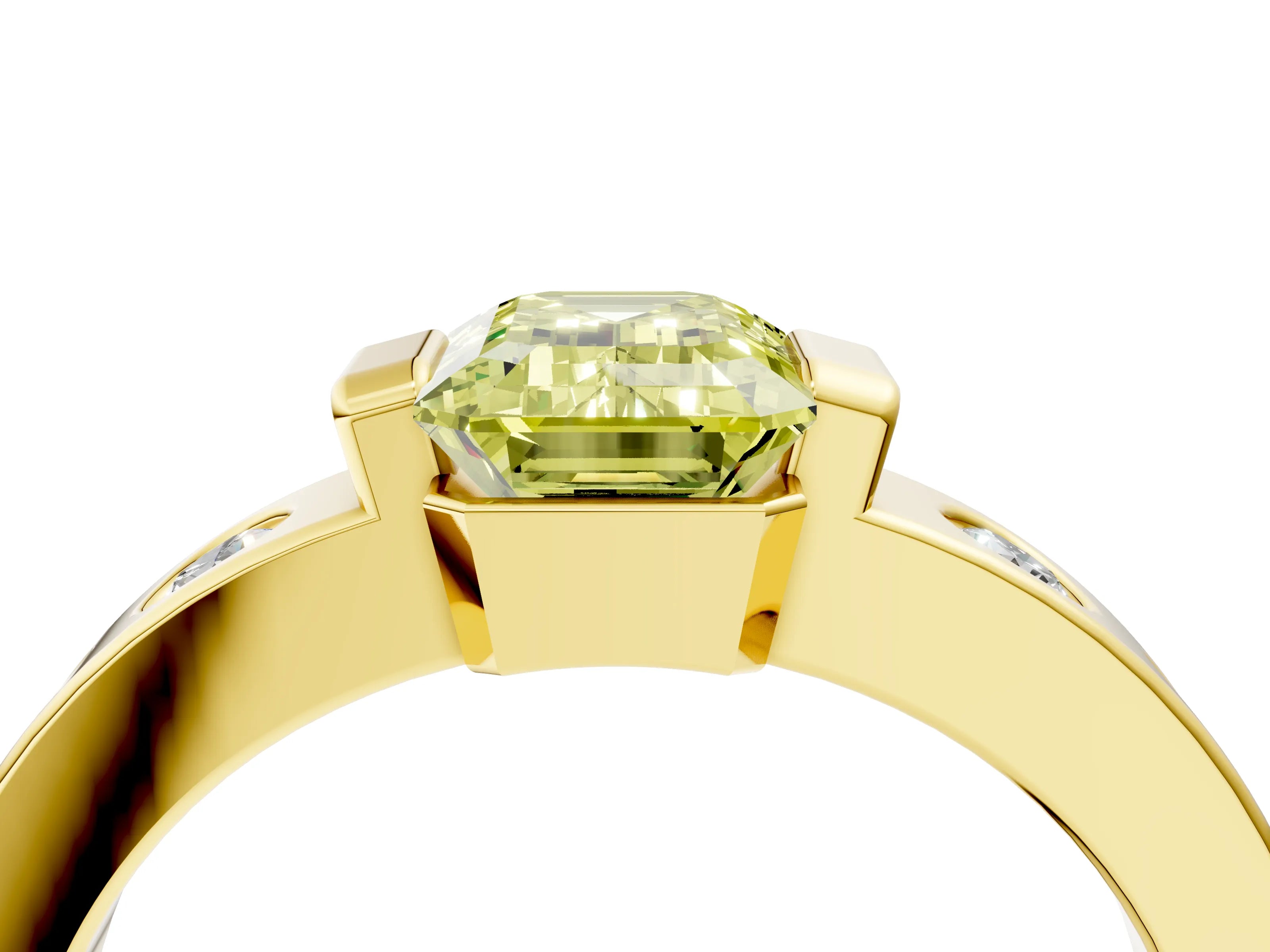 Yellow gold Fancy Yellow Emerald Cut Brilliant Channel-Set Diamond Ring with Bezel Prong Setting_4