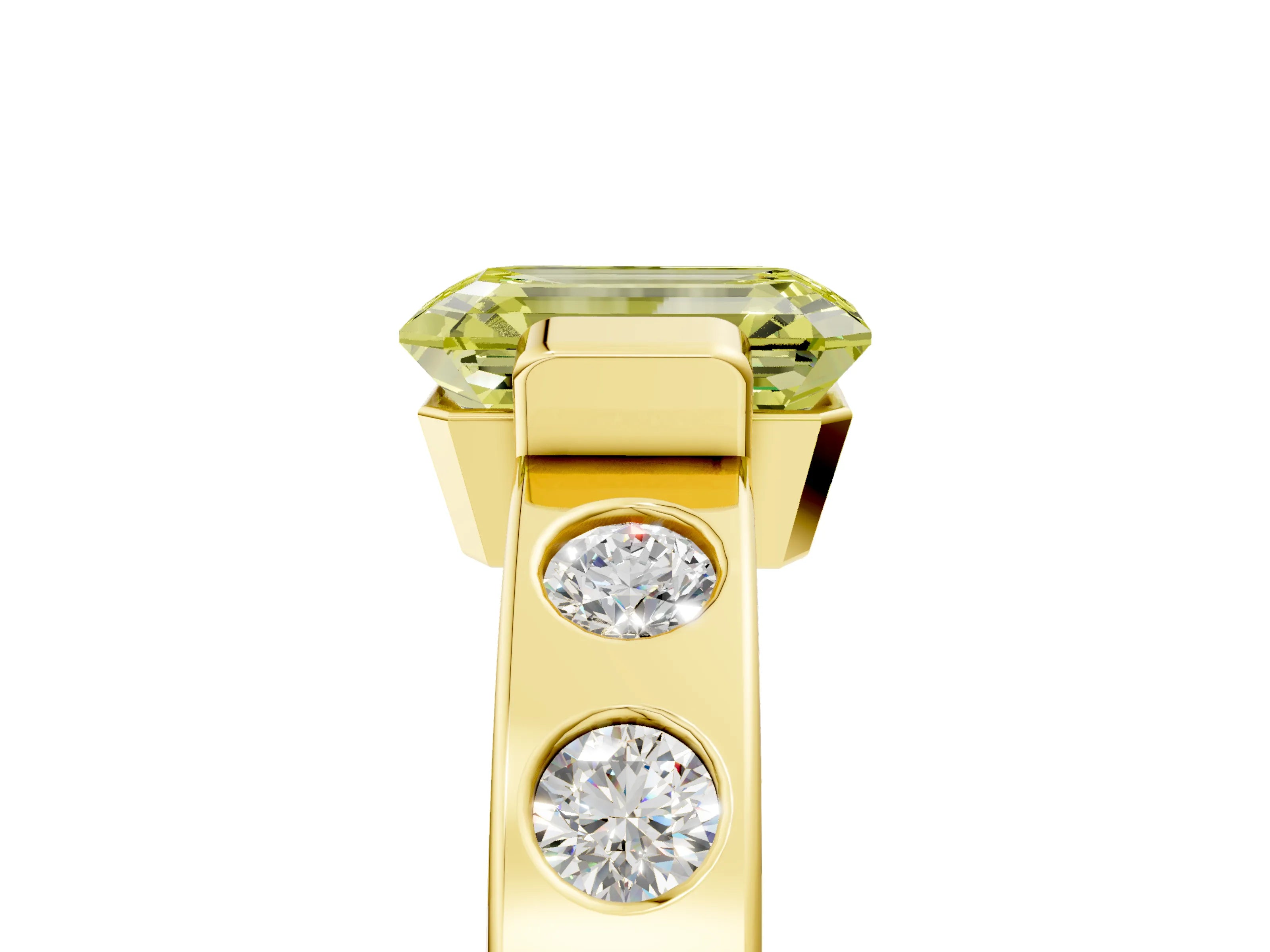 Yellow gold Fancy Yellow Emerald Cut Brilliant Channel-Set Diamond Ring with Bezel Prong Setting_5