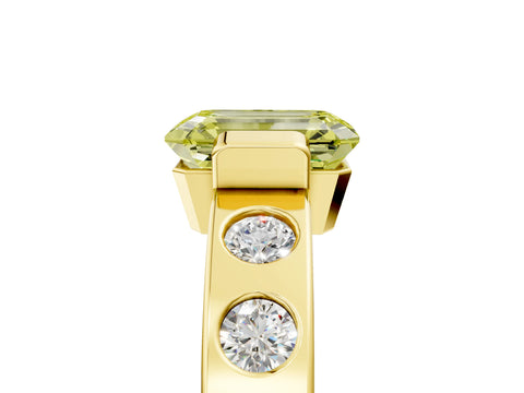 Yellow gold Fancy Yellow Emerald Cut Brilliant Channel-Set Diamond Ring with Bezel Prong Setting_5