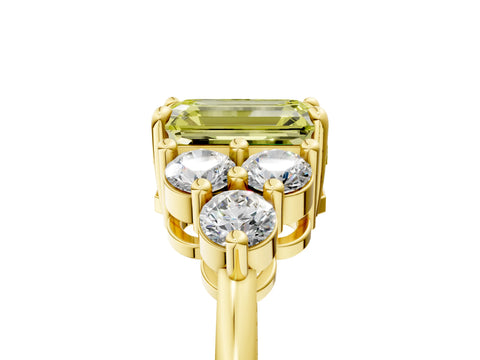 Yellow gold Fancy Yellow Emerald Cut Brilliant Diamond Cluster Accent Solitaire Ring with Prong Setting_5
