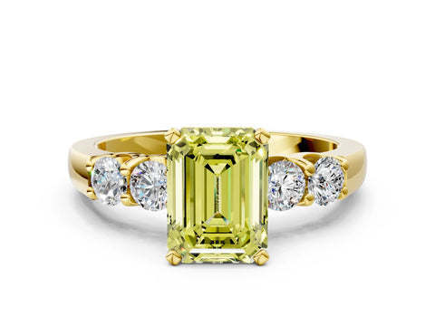 Yellow gold Fancy Yellow Emerald Cut Brilliant Diamond Five-Stone Engagement Ring with Prong Setting on a Classic Band_3