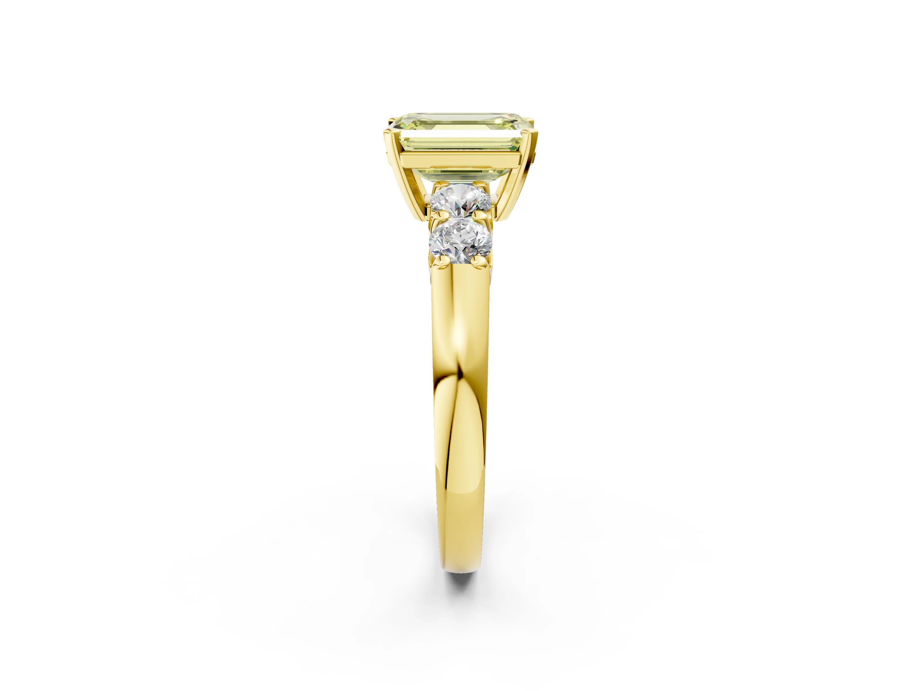 Yellow gold Fancy Yellow Emerald Cut Brilliant Diamond Five-Stone Engagement Ring with Prong Setting on a Classic Band_5