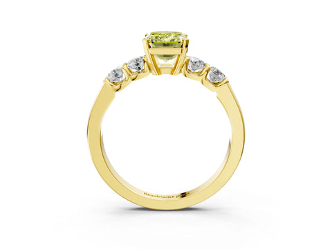Yellow gold Fancy Yellow Emerald Cut Brilliant Diamond Five-Stone Engagement Ring with Prong Setting on a Classic Band_6